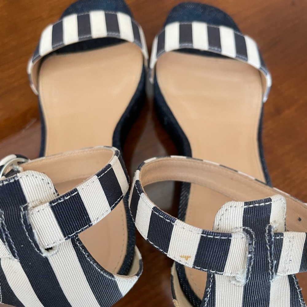 J CREW STRIPED DENIM WEDGES NAVY IVORY E7656 SZ 7 - Picture 6 of 12